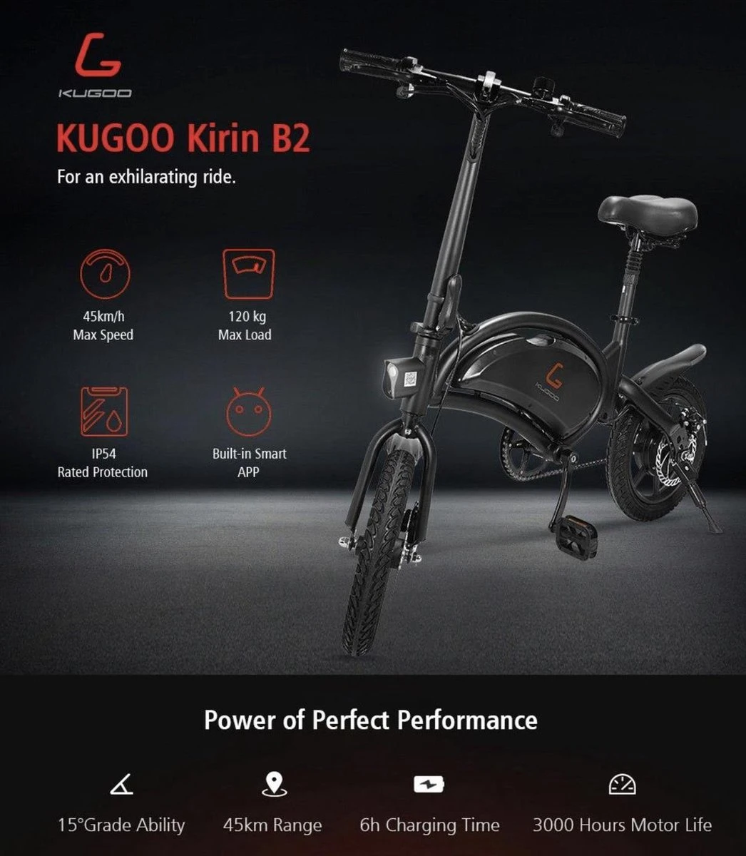 Matrix E Bike - Kugoo B2 Pro - Elektrische Opvouwbare Fiets/step 14 Inch 400W - Met Trappers - Snelheid Max. 45 Km/u 4 Matrix E Bike - Kugoo B2 Pro - Elektrische Opvouwbare Fiets/step 14 Inch 400W - Met Trappers - Snelheid Max. 45 Km/u - Afbeelding 2