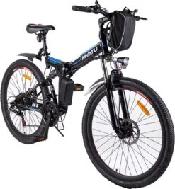 Myatu E-Bike 26-inch E-bike Voor Vrouwen En Mannen, Mountainbike Elektrische Fiets Met 36V 10.4AH Accu En Shimano 21 Versnellingen, 21 Versnellingen, Derailleur, 250 W-Zwart En Blauw -Fietsenwinkel 1111x1200