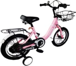 Kinderfiets -14 Inch Kinderfiets -vanaf 3-5 Jaar Jongens En Meisjes Fietsen -Terugtrap -Rem -Stabilisatoren（2 Zijwieltjes)-Mandje - Achterbank-de Bel-Roze -Fietsenwinkel 1200x1048