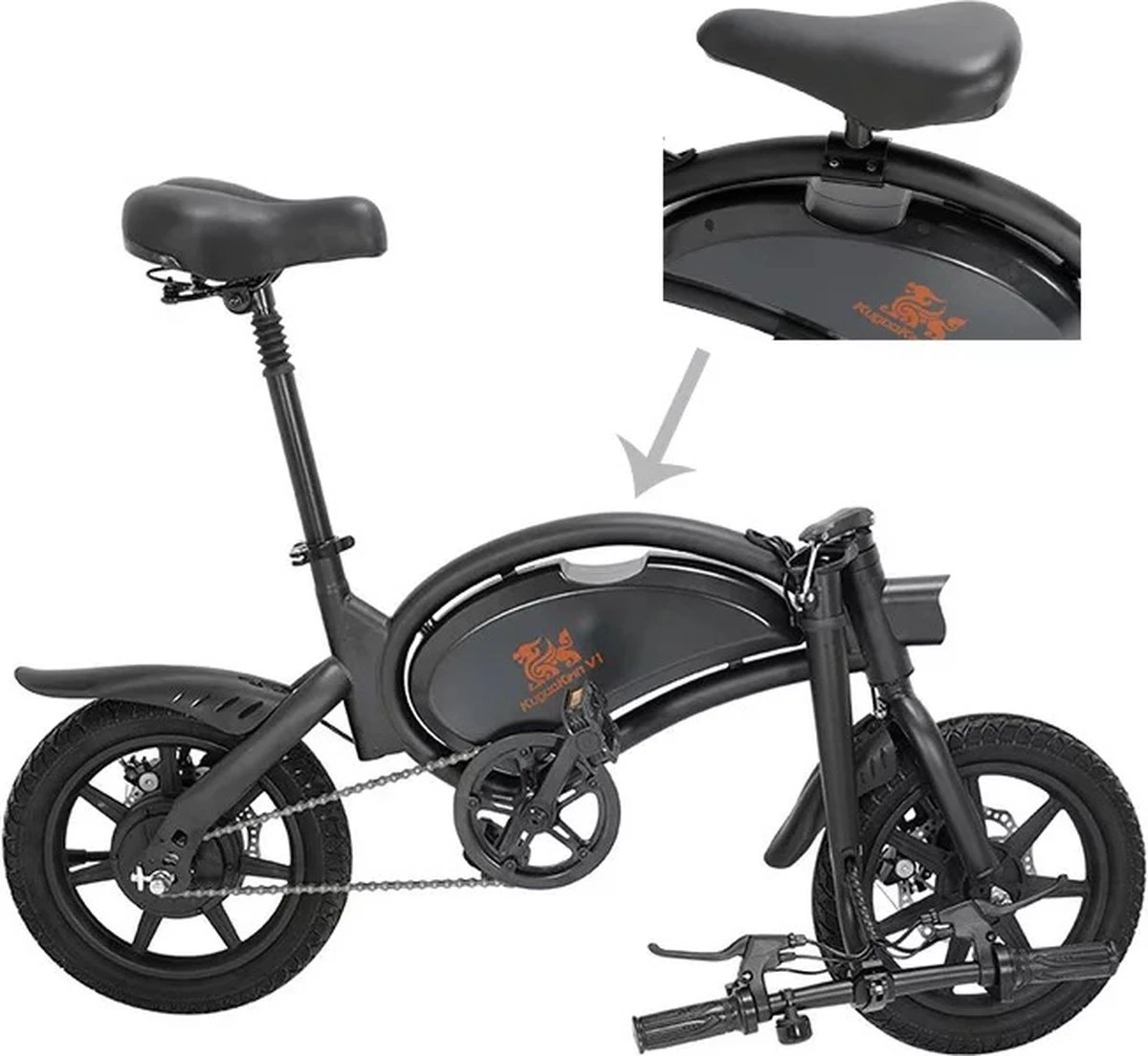 Matrix E Bike - Kugoo B2 Pro - Elektrische Opvouwbare Fiets/step 14 Inch 400W - Met Trappers - Snelheid Max. 45 Km/u 8 Matrix E Bike - Kugoo B2 Pro - Elektrische Opvouwbare Fiets/step 14 Inch 400W - Met Trappers - Snelheid Max. 45 Km/u - Afbeelding 6