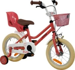 2Cycle Paris Meisjesfiets - 14 Inch - Roze-Wit - Met Poppenzitje - Meisjesfiets