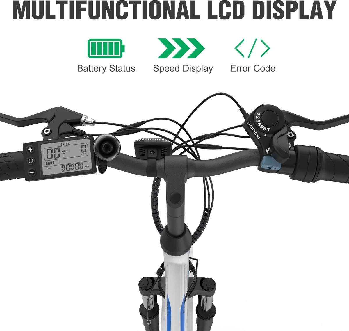 HITWAY Elektrische Fiets, 26 Inch, 250 W Motor, Li-batterij 36 V/11,2 Ah Ebike, Shimano 7 Versnellingen, Tot 35-90 Km 4 HITWAY Elektrische Fiets, 26 Inch, 250 W Motor, Li-batterij 36 V/11,2 Ah Ebike, Shimano 7 Versnellingen, Tot 35-90 Km - Afbeelding 2