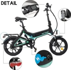 Merkloos Hitway 14F005 Elektrische Fiets E-bike | Opvouwbaar | 250W Motor | 7.5Ah | 16" | Zwart / Groen -Fietsenwinkel 1200x1178 4