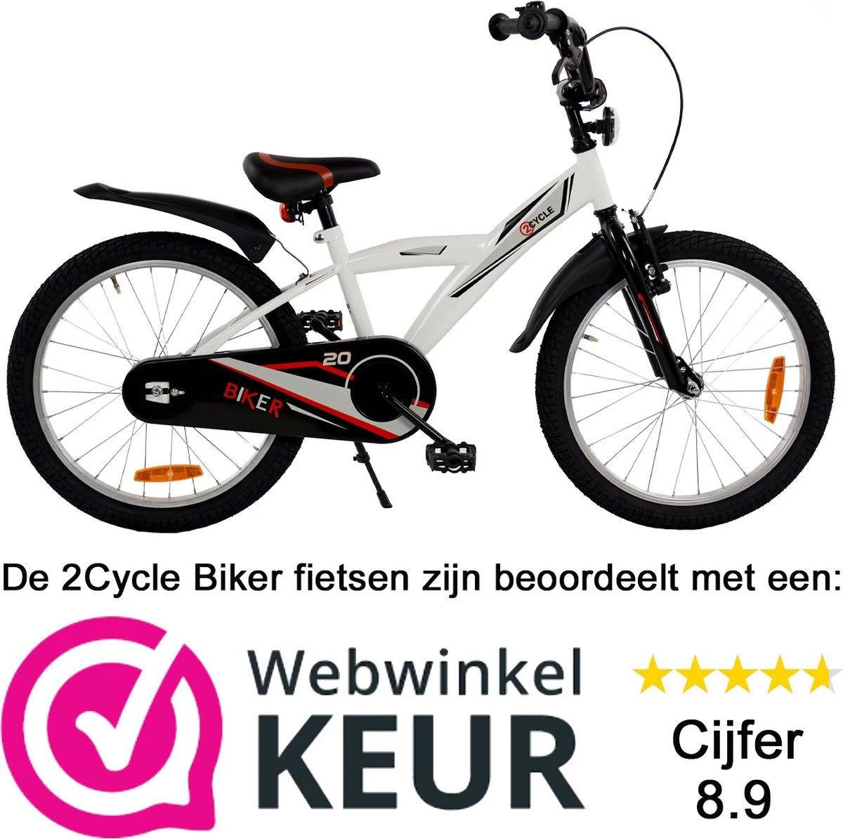 2Cycle Biker Kinderfiets - 20 Inch - Wit - Jongensfiets 4 2Cycle Biker Kinderfiets - 20 Inch - Wit - Jongensfiets - Afbeelding 2