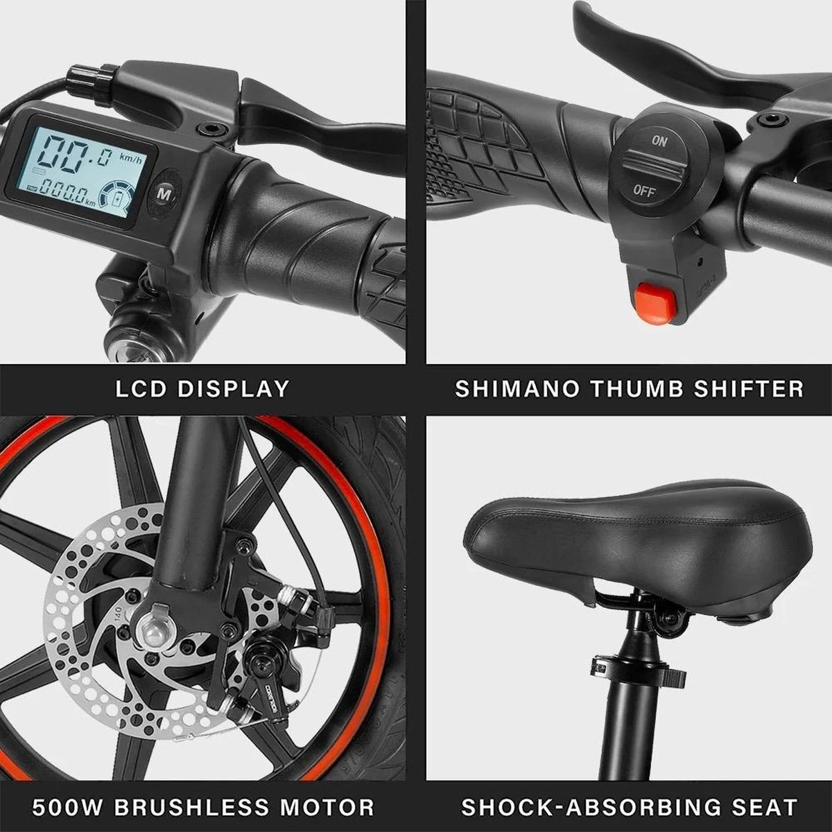 OUXI - V5 - 16 Inch - Elektrische Fiets - E Bike - Elektrische Vouwfiets - APP IOS/ Android - 500W Motor - 15Ah Lithuim Ion Batterij - Zwart 12 OUXI - V5 - 16 Inch - Elektrische Fiets - E Bike - Elektrische Vouwfiets - APP IOS/ Android - 500W Motor - 15Ah Lithuim Ion Batterij - Zwart - Afbeelding 10