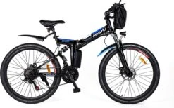 Myatu E-Bike 26-inch E-bike Voor Vrouwen En Mannen, Mountainbike Elektrische Fiets Met 36V 10.4AH Accu En Shimano 21 Versnellingen, 21 Versnellingen, Derailleur, 250 W-Zwart En Blauw