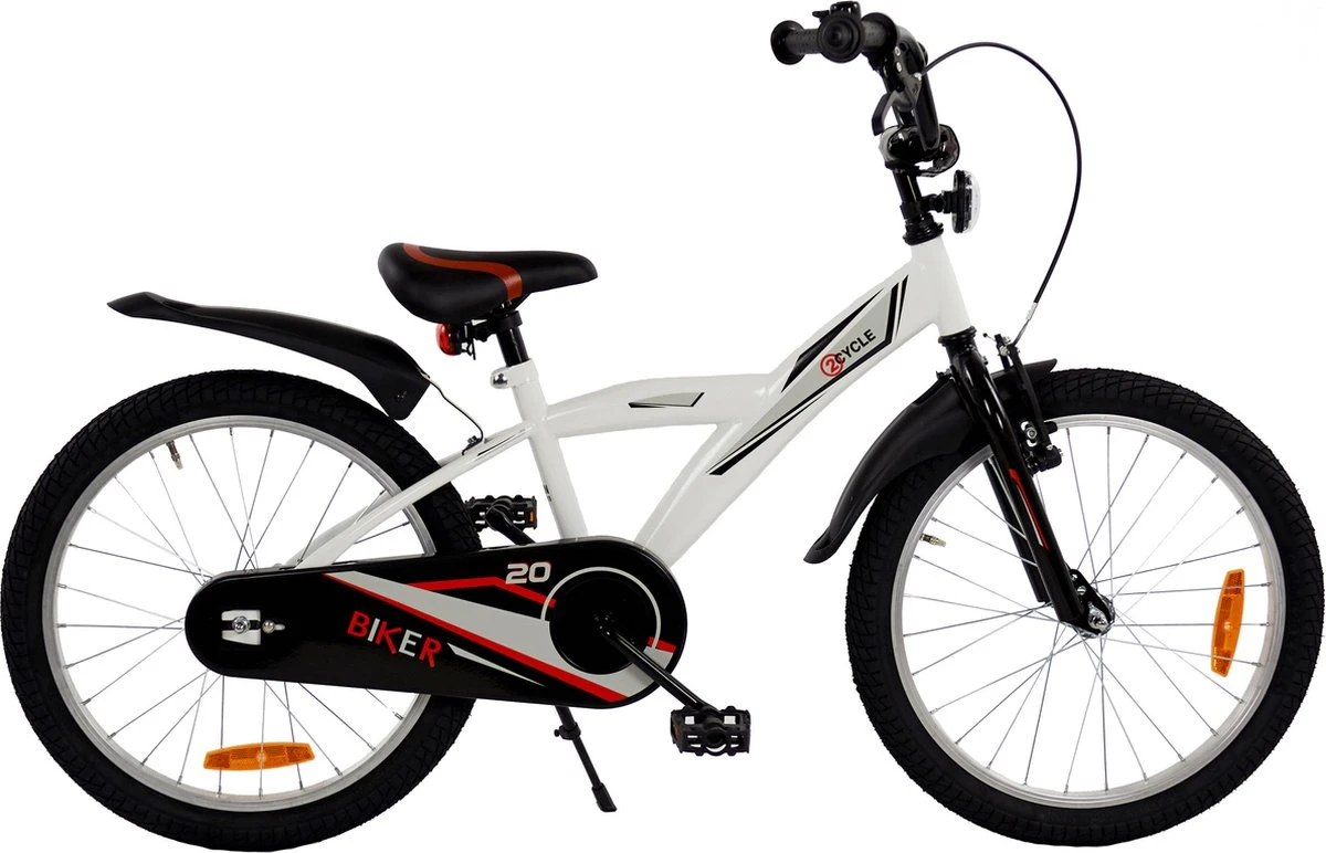 2Cycle Biker Kinderfiets - 20 Inch - Wit - Jongensfiets 7 2Cycle Biker Kinderfiets - 20 Inch - Wit - Jongensfiets - Afbeelding 5