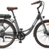 Elektrische Stadsfiets 26 '' (F264) - Stalen Frame - 6 Versnellingen Shimano - Schijfremmen - 10 Ah - Grijs -Fietsenwinkel 1200x776
