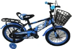 Kinderfiets - 14 Inch Kinderfiets -vanaf 3-5 Jaar Jongens En Meisjes Fietsen - Terugtrap -Rem -Stabilisatoren（2 Zijwieltjes）- Mandje - Achterbank - Blauw -Fietsenwinkel 1200x820
