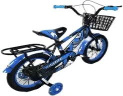 Kinderfiets - 14 Inch Kinderfiets -vanaf 3-5 Jaar Jongens En Meisjes Fietsen - Terugtrap -Rem -Stabilisatoren（2 Zijwieltjes）- Mandje - Achterbank - Blauw -Fietsenwinkel 1200x935