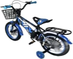 Kinderfiets - 14 Inch Kinderfiets -vanaf 3-5 Jaar Jongens En Meisjes Fietsen - Terugtrap -Rem -Stabilisatoren（2 Zijwieltjes）- Mandje - Achterbank - Blauw -Fietsenwinkel 1200x970