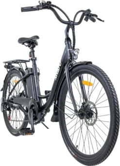 Myatu E-bike 26 Inch City Pedelec Voor Dames En Heren, Elektrische Fiets Met 12,5Ah Accu, 6 Versnellingen Shimano, Derailleur Versnellingen, Achter Motor 250 W-Zwart -Fietsenwinkel 871x1200