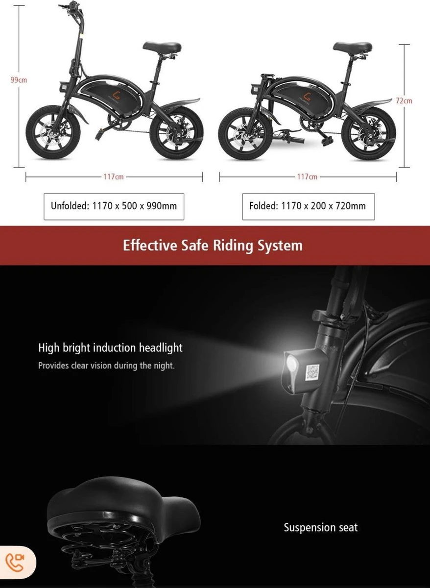 Matrix E Bike - Kugoo B2 Pro - Elektrische Opvouwbare Fiets/step 14 Inch 400W - Met Trappers - Snelheid Max. 45 Km/u 9 Matrix E Bike - Kugoo B2 Pro - Elektrische Opvouwbare Fiets/step 14 Inch 400W - Met Trappers - Snelheid Max. 45 Km/u - Afbeelding 7