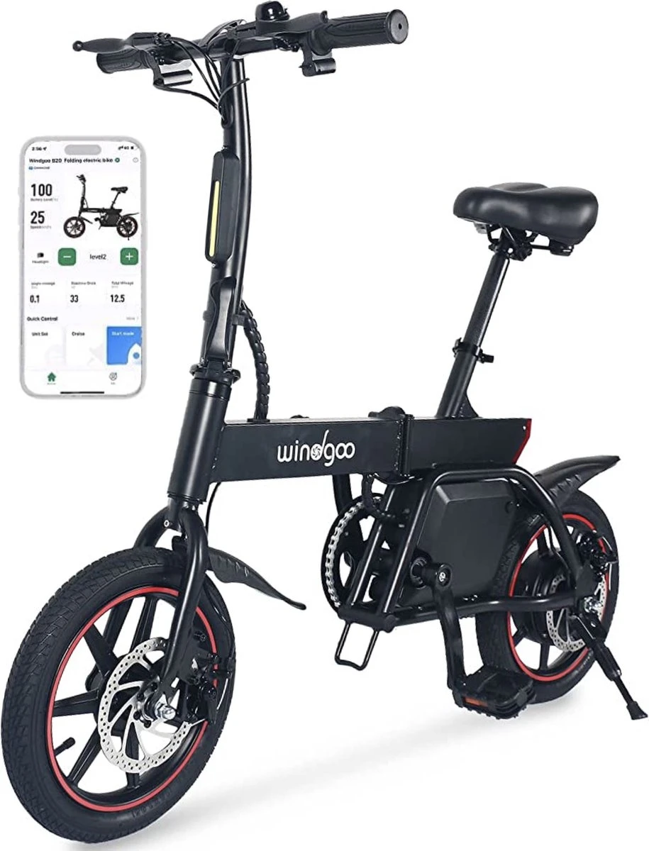 Windgoo B20 V2 - Smart E Bike - APP IOS Android - Elektrische Vouwfiets Zonder Gashandel - 250W - 14 Inch - 25 KM/H - Zwart 3 Windgoo B20 V2 - Smart E Bike - APP IOS Android - Elektrische Vouwfiets Zonder Gashandel - 250W - 14 Inch - 25 KM/H - Zwart