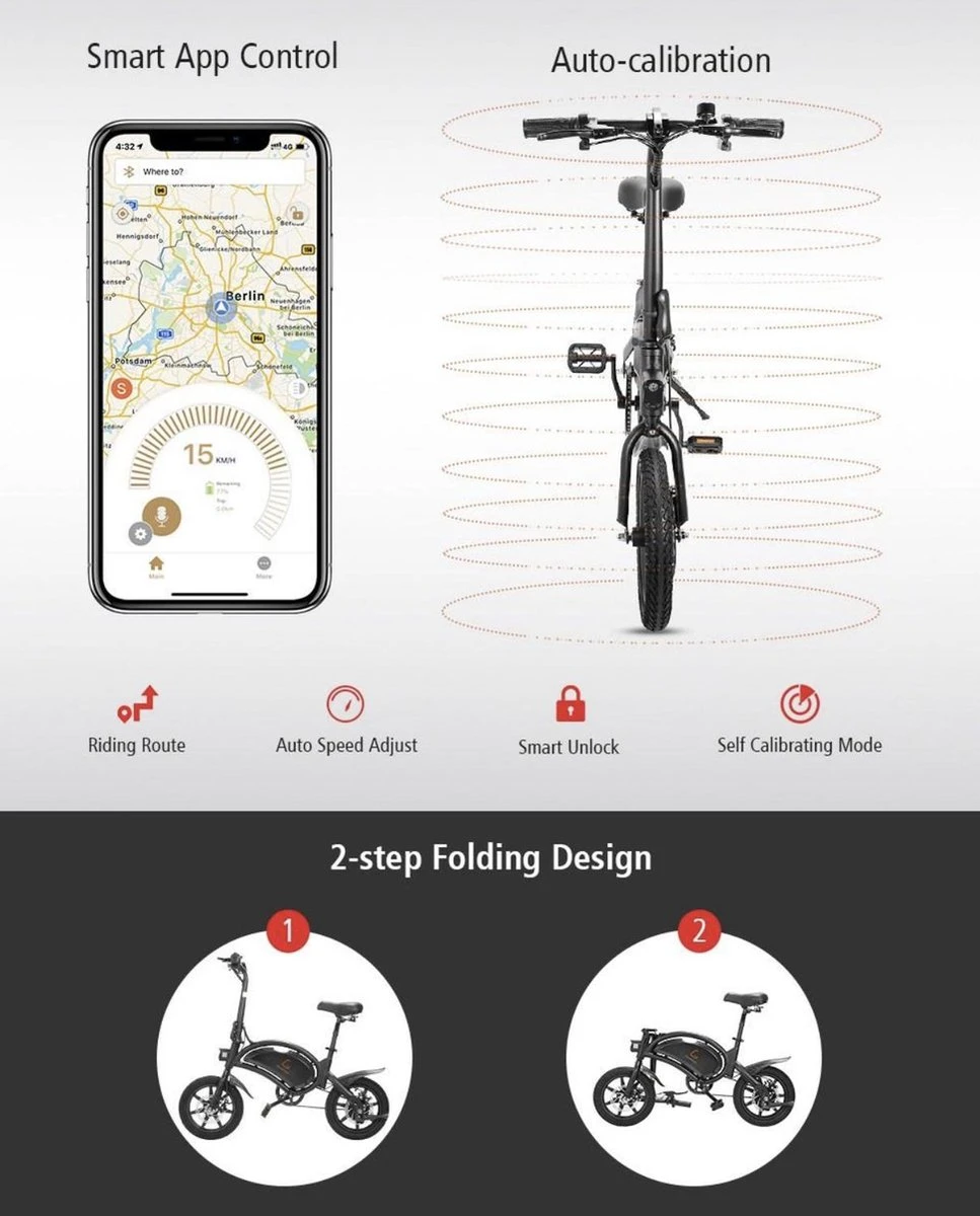 Matrix E Bike - Kugoo B2 Pro - Elektrische Opvouwbare Fiets/step 14 Inch 400W - Met Trappers - Snelheid Max. 45 Km/u 17 Matrix E Bike - Kugoo B2 Pro - Elektrische Opvouwbare Fiets/step 14 Inch 400W - Met Trappers - Snelheid Max. 45 Km/u - Afbeelding 15